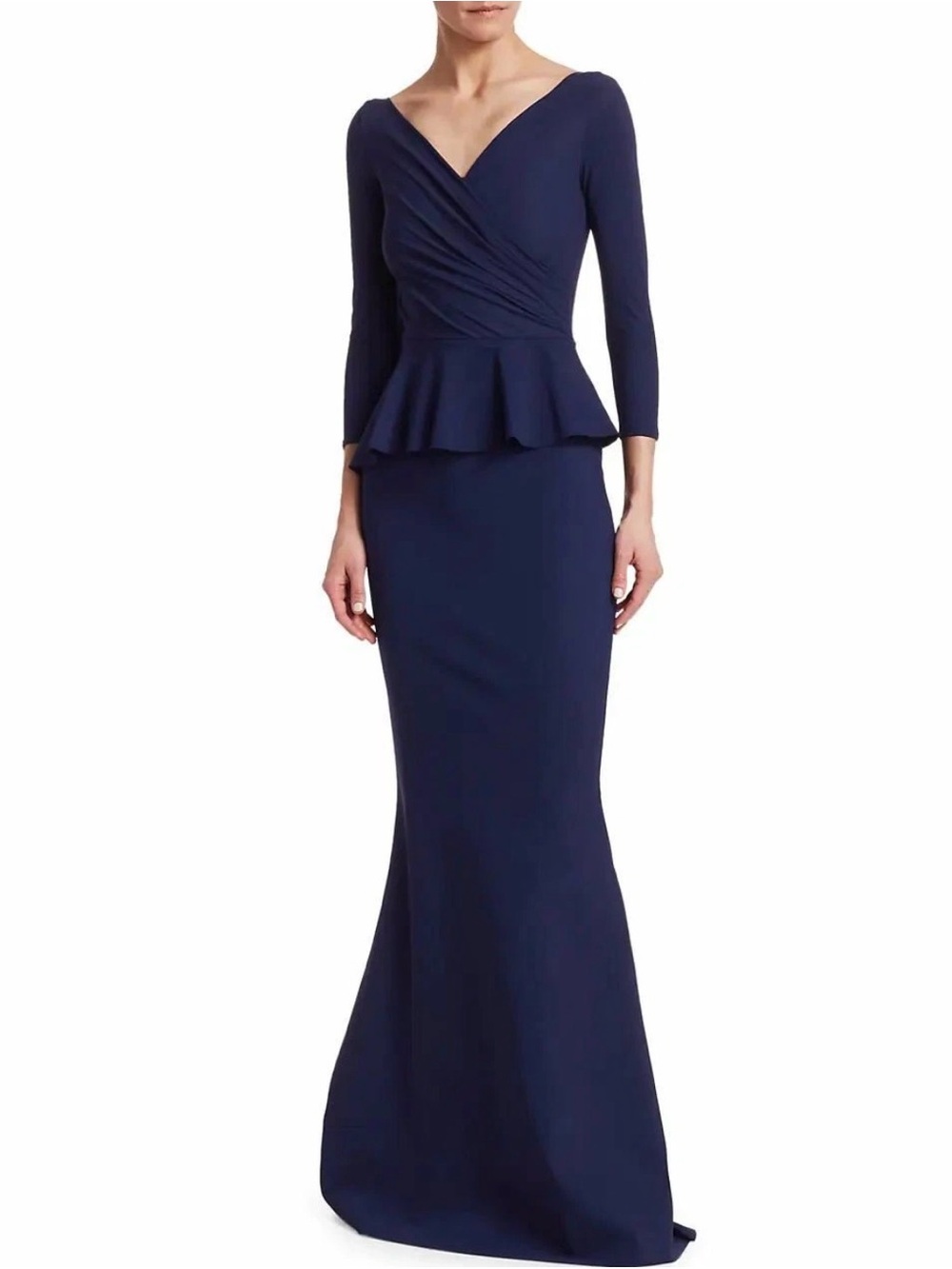 CHIARA BONI La Petite Robe "Nelinka" Peplum Gown Navy Blue 4, EUC